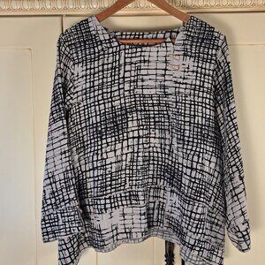 Habitat Clothes to Live in Black Tan Geometric Lagenlook Popovet Artsy Top Sz Me